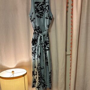 Peppermint Blue and Black Floral Maxi Dress